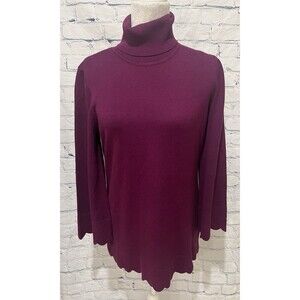 Isaac Mizrahi Live Women's Top Magenta Scalloped Hem Bell Sleeve Sweater Small